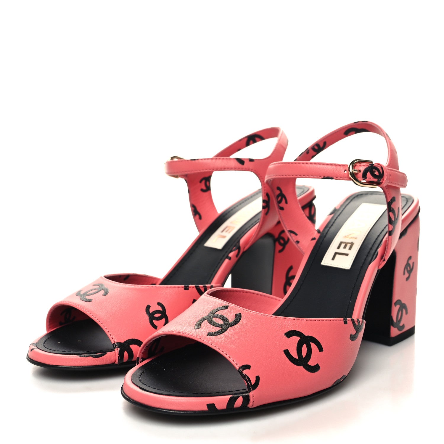 Chanel Printed Lambskin Coco Beach Sandals 37.5 Pink Black 3 of 9