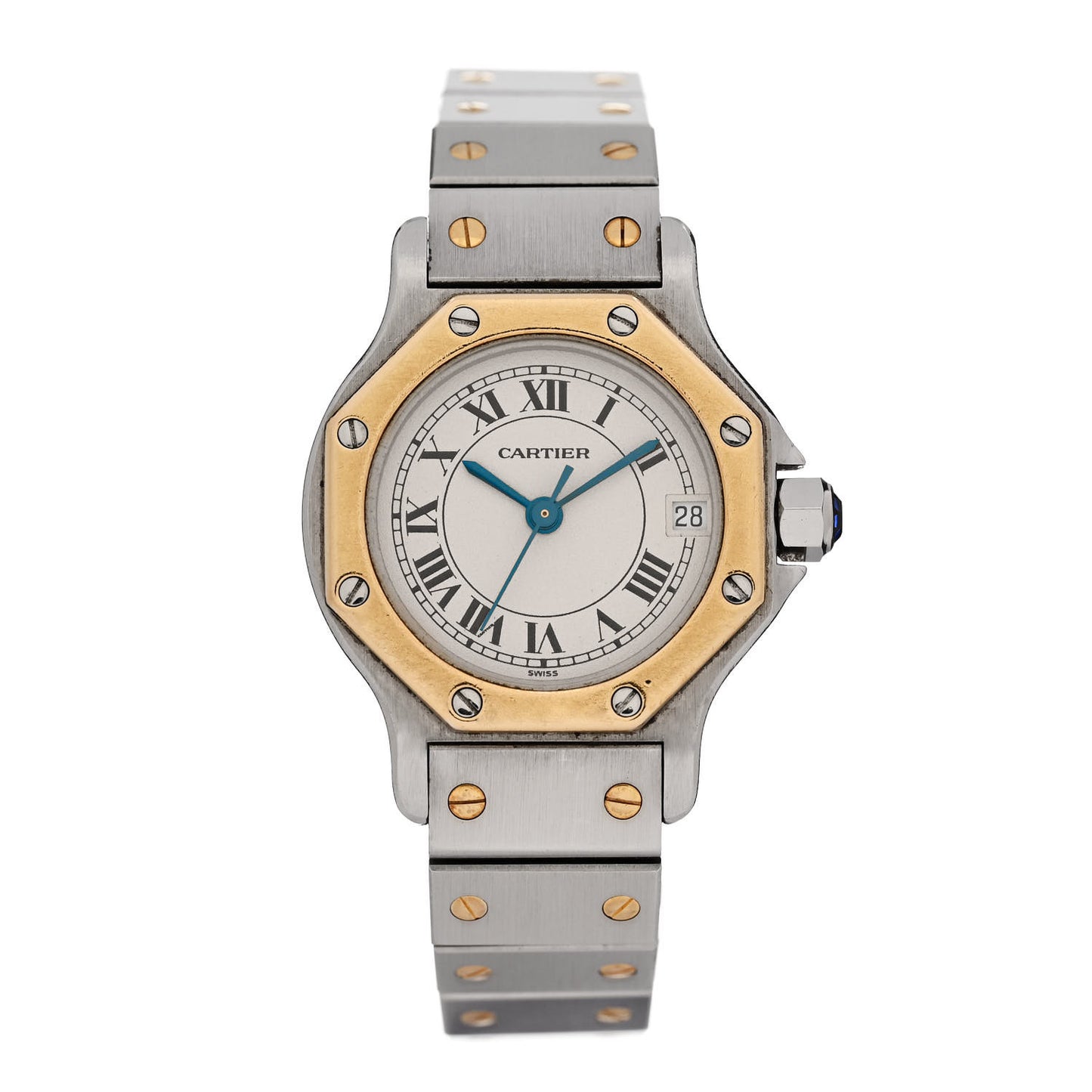 Stainless Steel 18K Yellow Gold 25mm Santos Octagon Quartz Watch