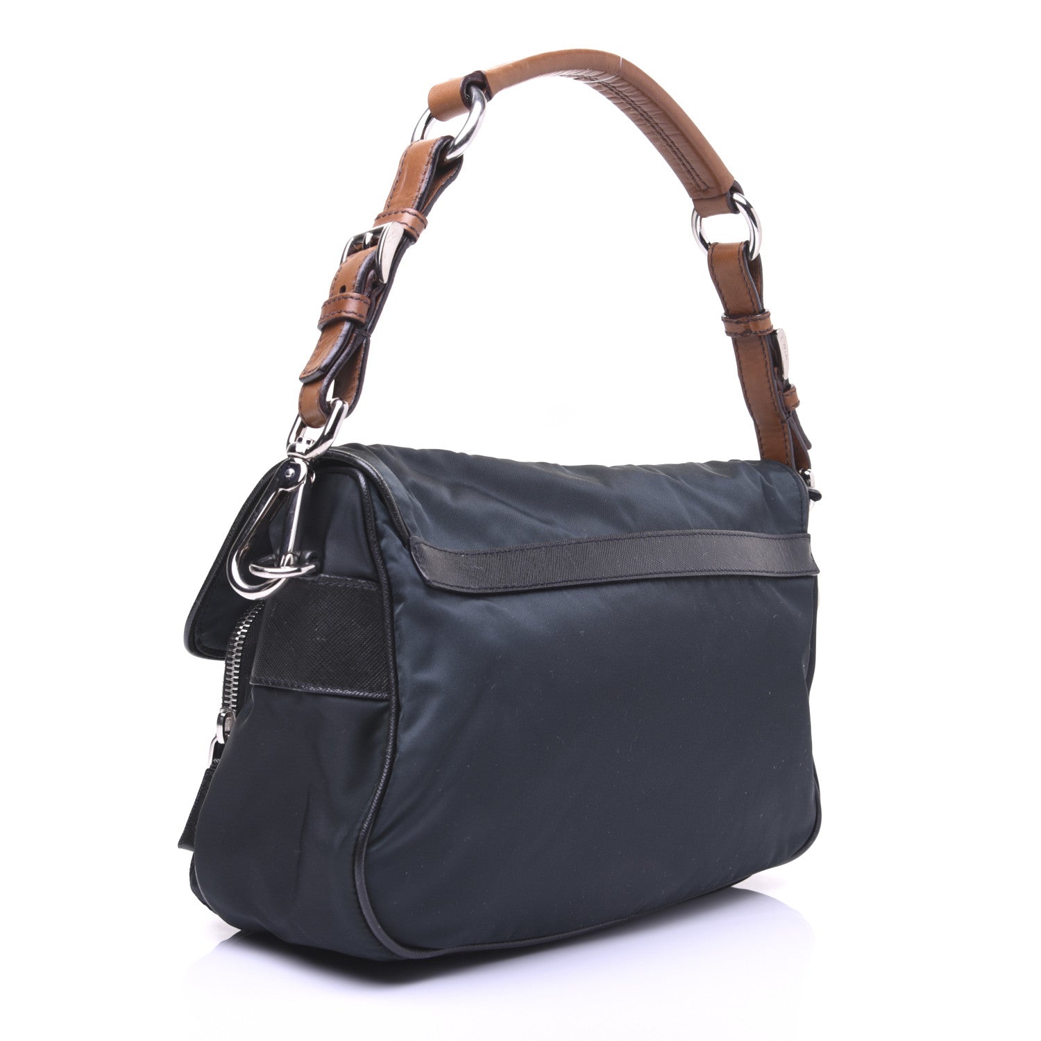 Prada Tessuto Nylon Saffiano Shoulder Bag Dark Green 3 of 18