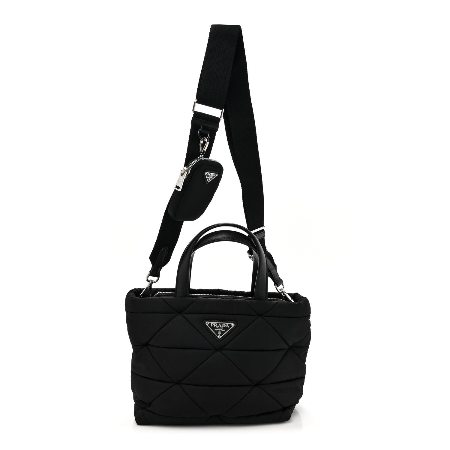 Prada Re-Nylon Nappa Triangle Quilted Padded Double Handled Zip Pocket Tote Black 1 of 9