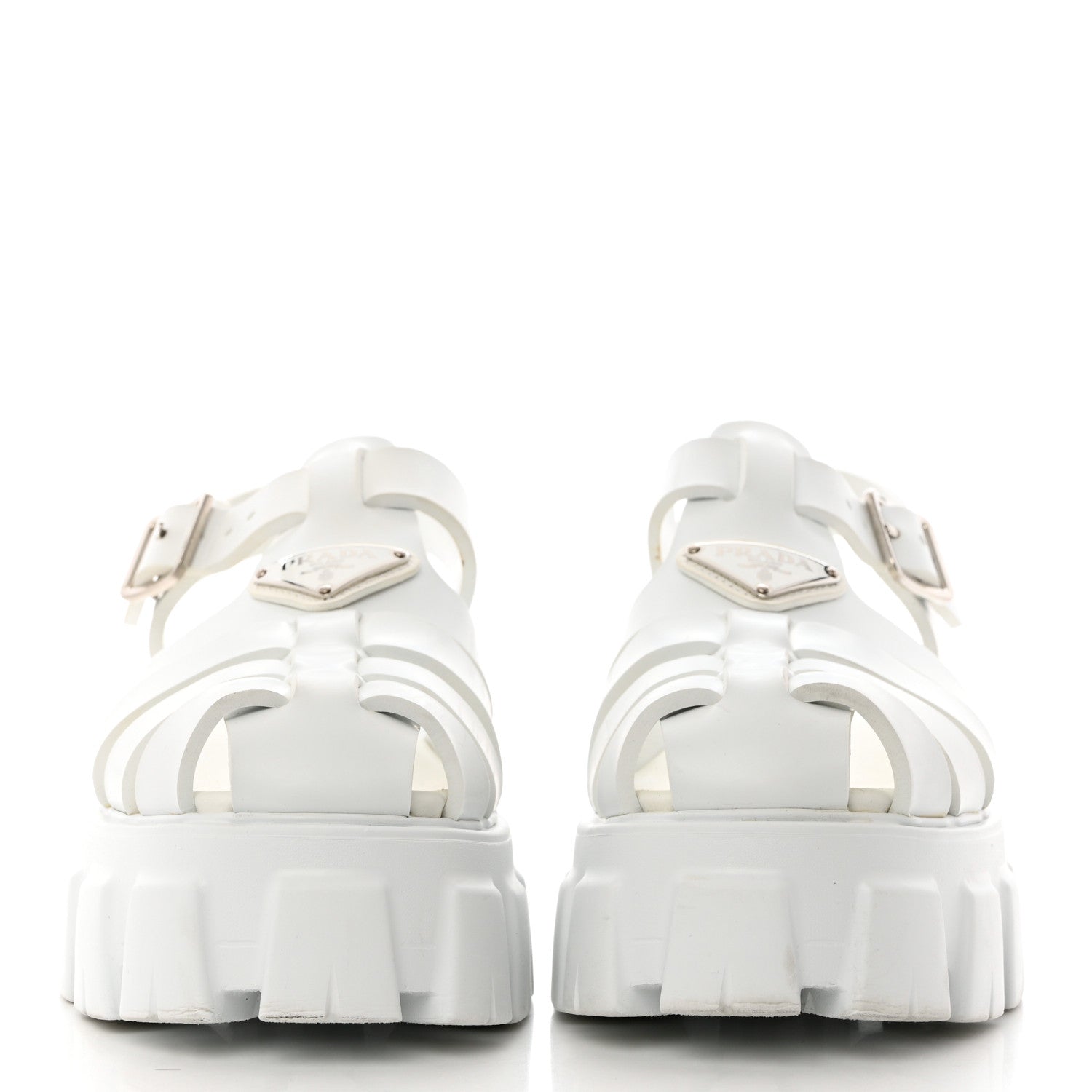 Prada Foam Rubber Metal Triangle Logo Monolith 55mm Cage Sandals 37 White 2 of 11