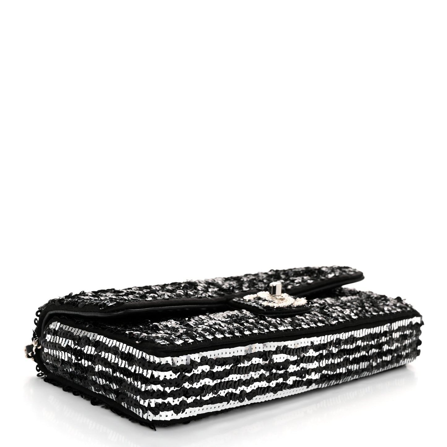 Sequin Quilted Pearl CC Flap Clutch Black