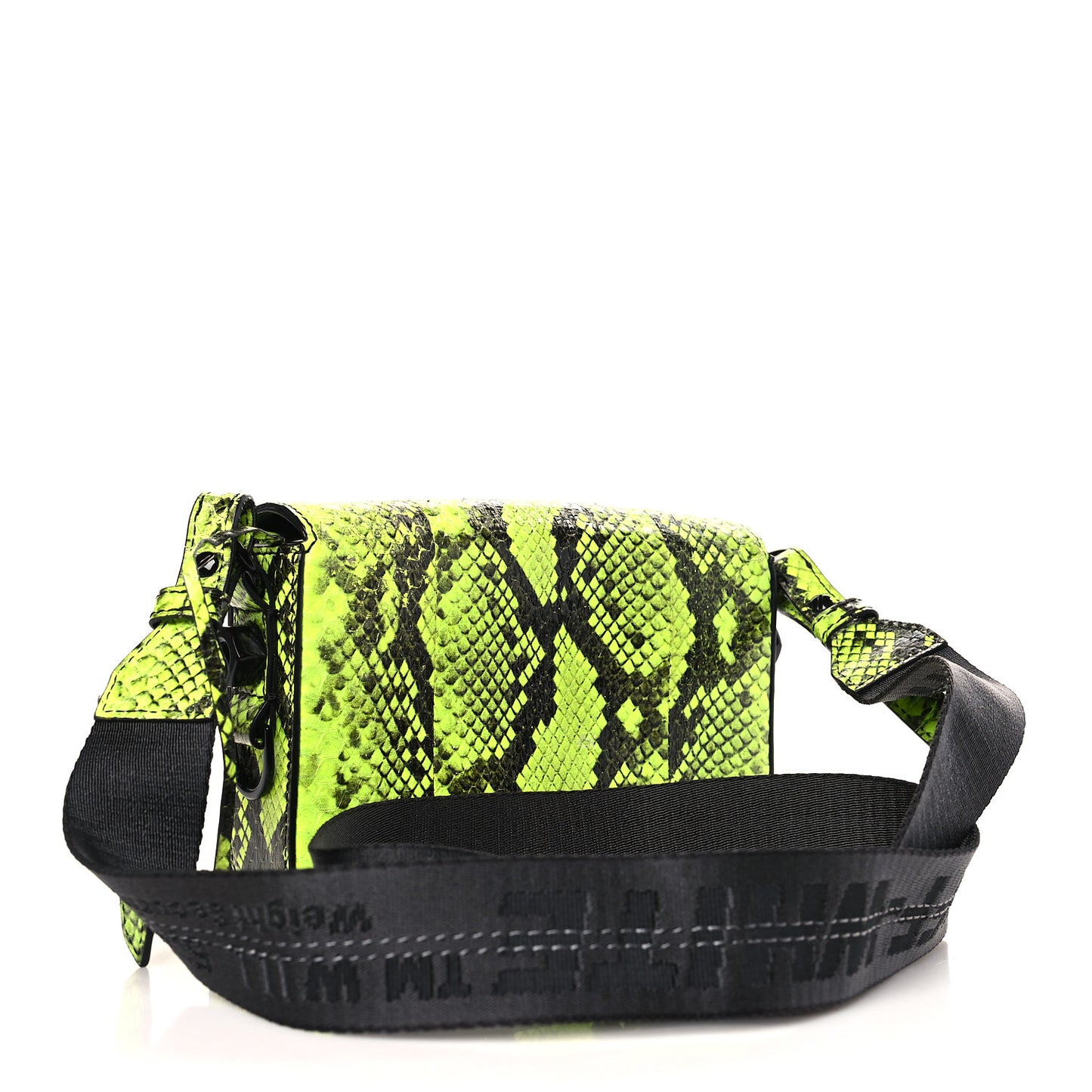 Calfskin Python Embossed Binder Flap Bag Fluo Yellow Black