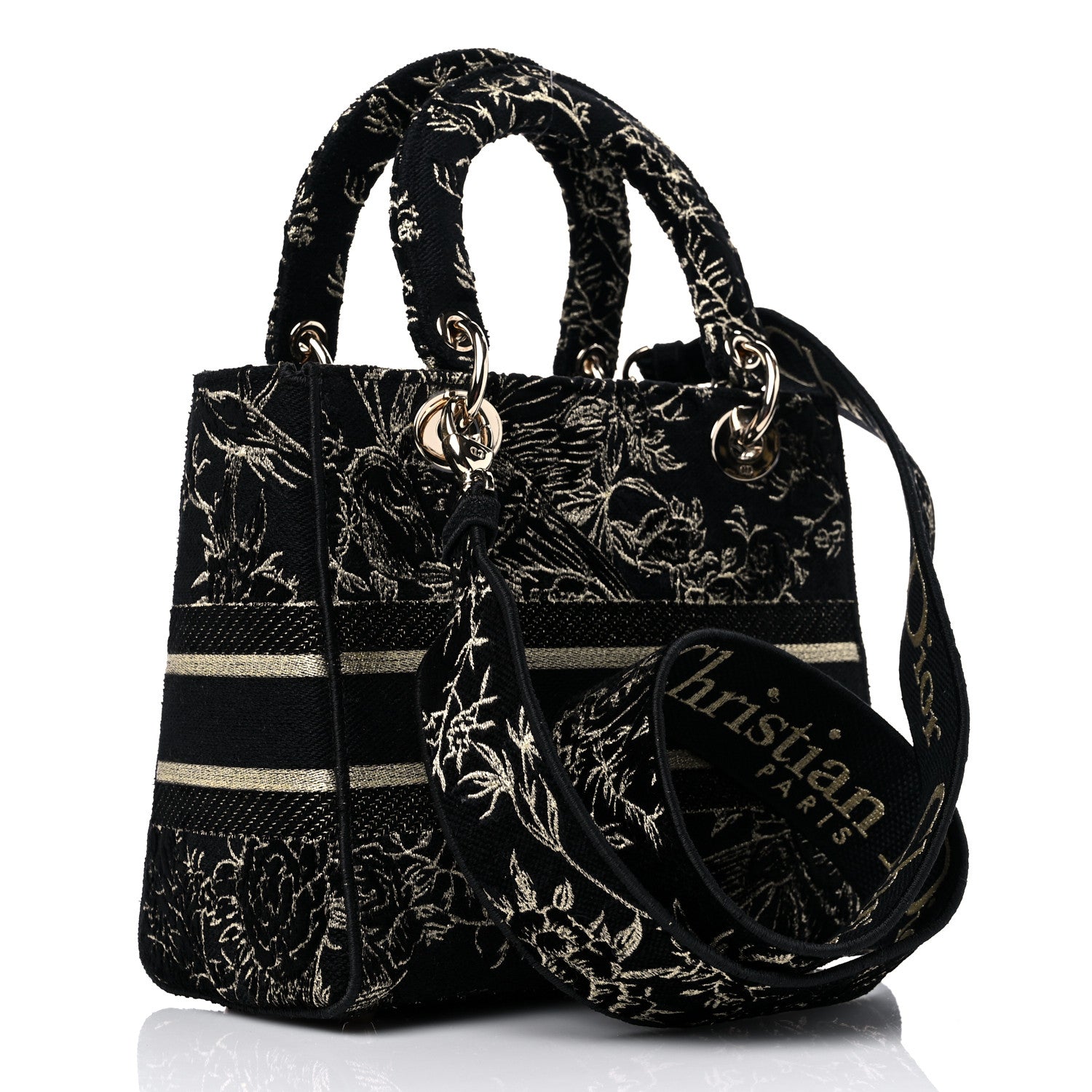 Christian Dior Toile de Jouy Embroidered Medium Lady D-Lite Black 3 of 10