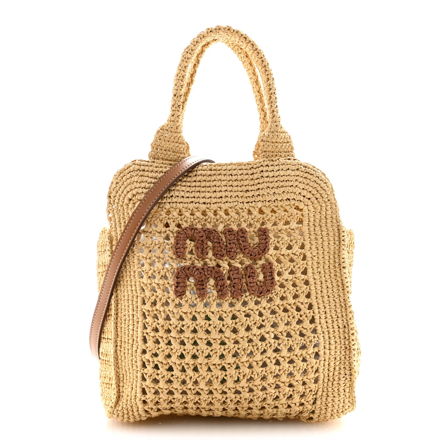 Miu Miu Raffia Crochet Woven Tote Bag Beige 1812849 – FASHIONPHILE