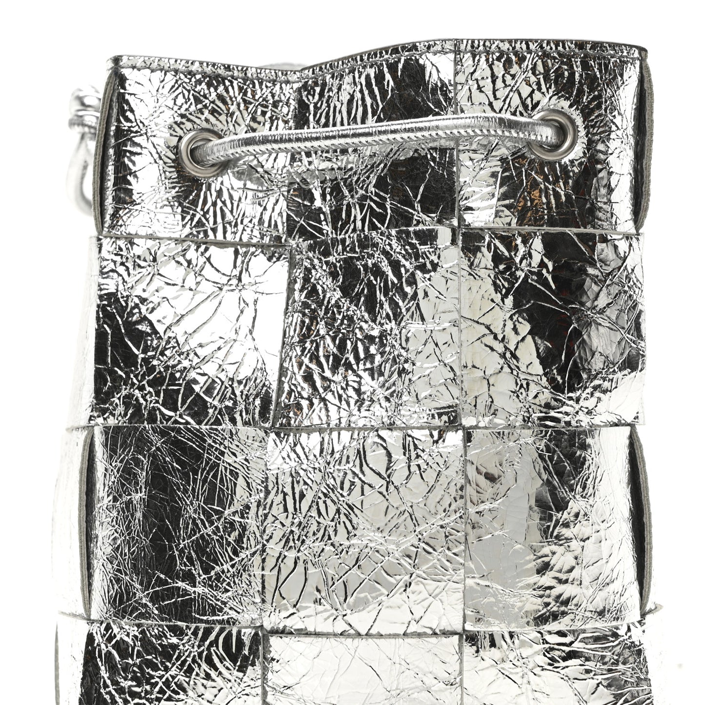 Metallic Crinkled Lambskin Maxi Intrecciato Cassette Bucket Bag Silver
