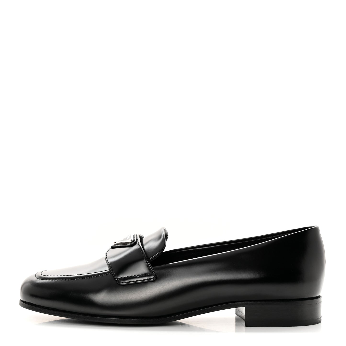 Brushed Calfskin Metal Triangle Logo 20mm Loafers 36.5 Black