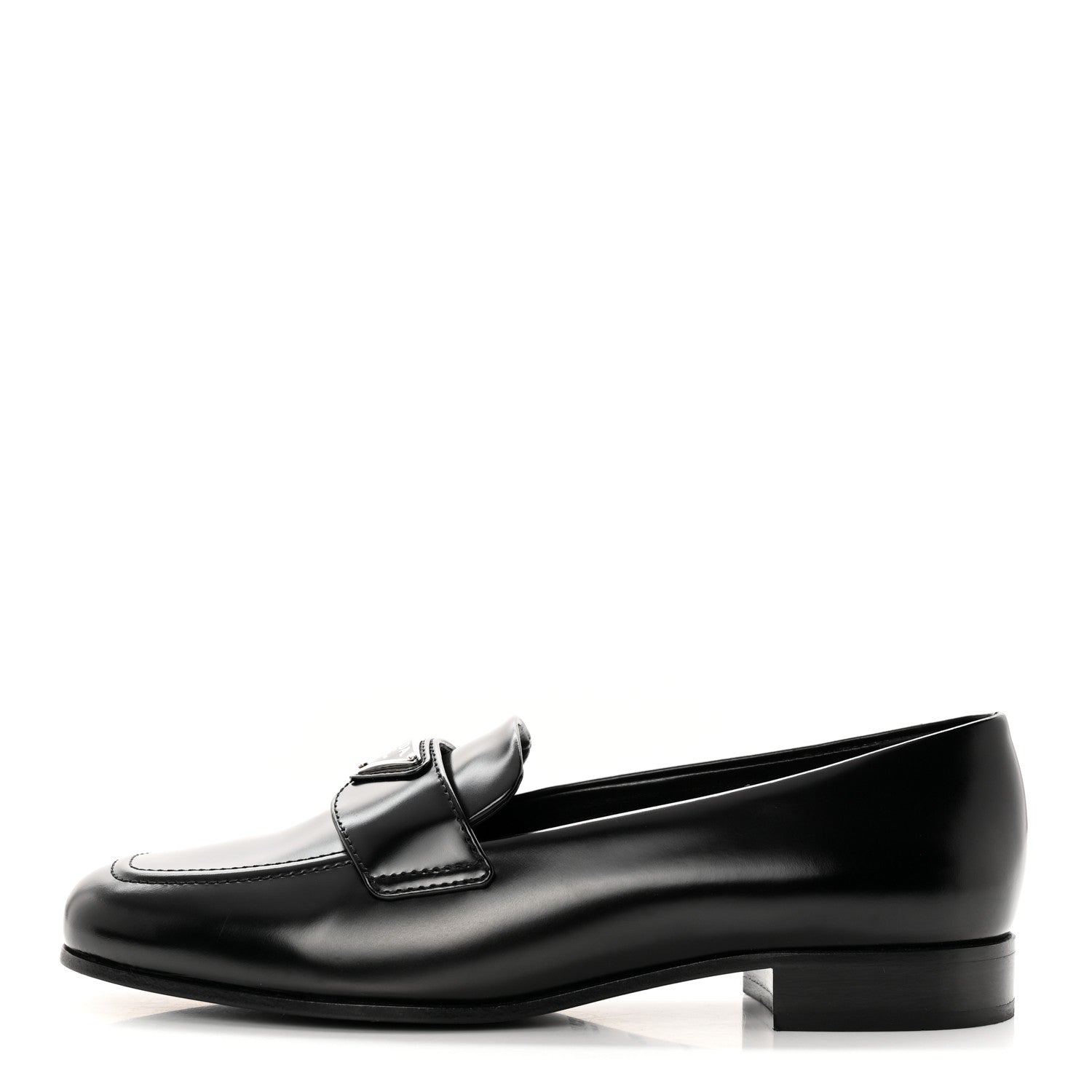 Prada Brushed Calfskin Metal Triangle Logo 20mm Loafers 36.5 Black 1 of 12