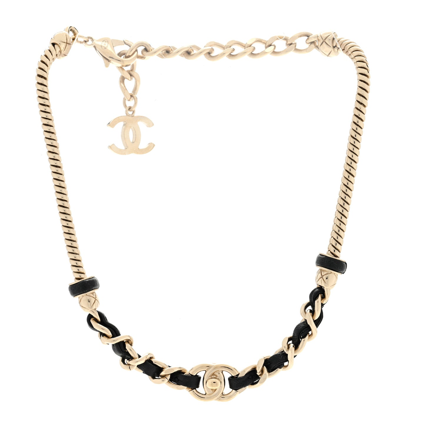 Metal Lambskin CC Turnlock Choker Necklace Black Gold