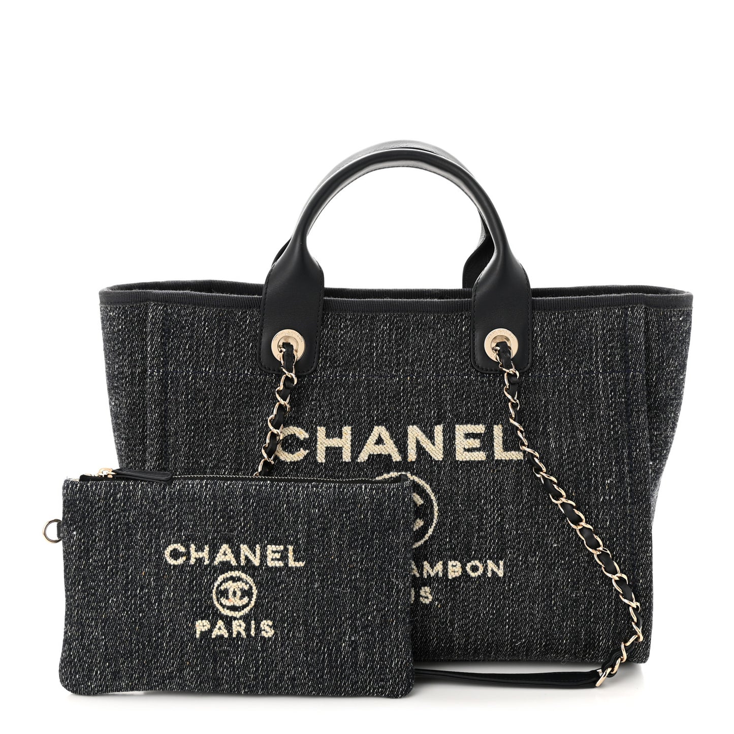 Denim Small Deauville Tote Dark Blue White