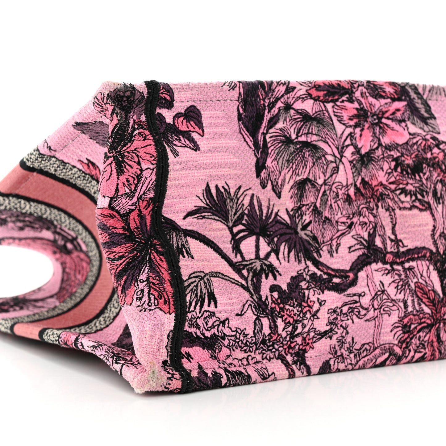 Canvas Embroidered Medium Toile de Jouy Voyage Book Tote Fuchsia Multicolor
