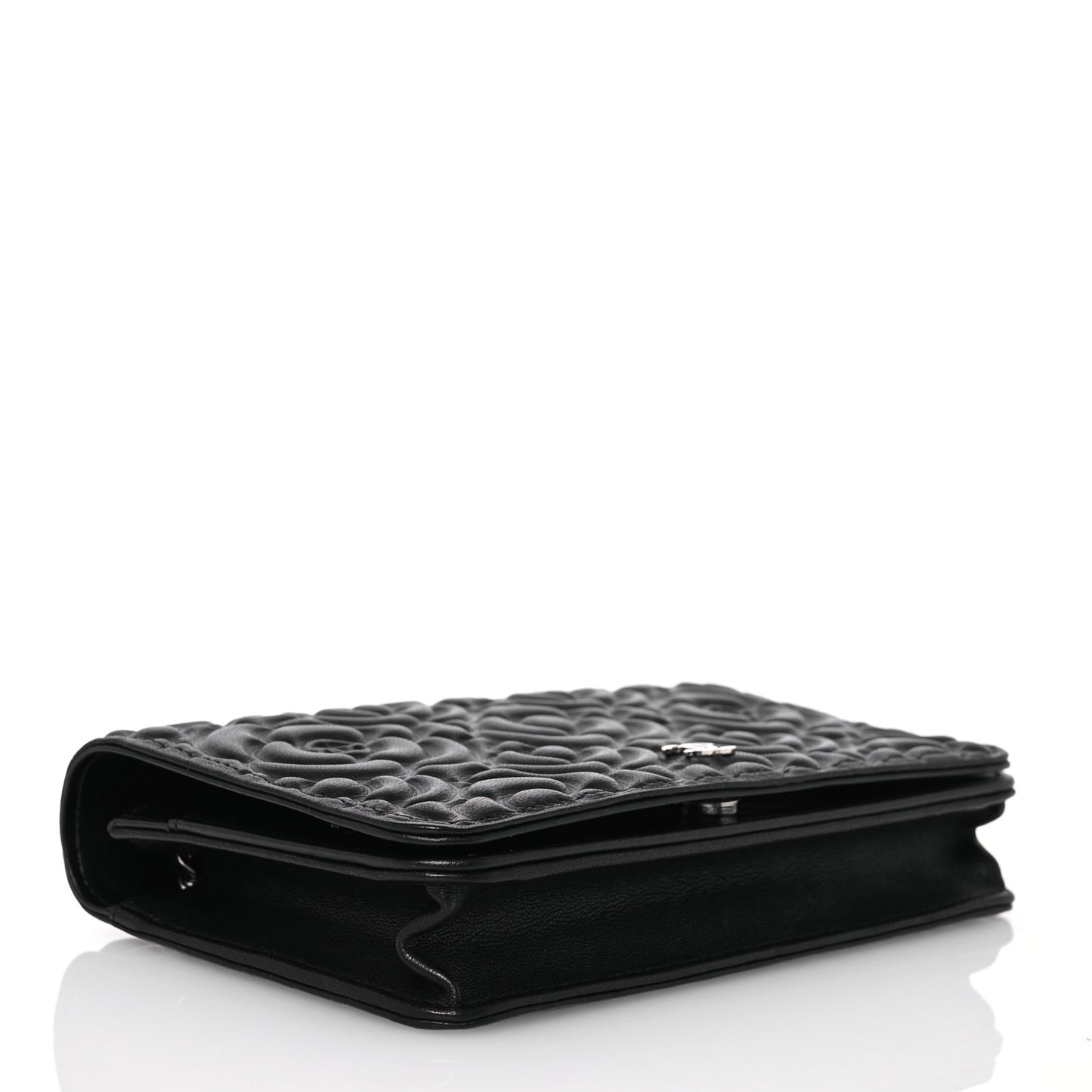 Lambskin Camellia Embossed Wallet On Chain WOC Black