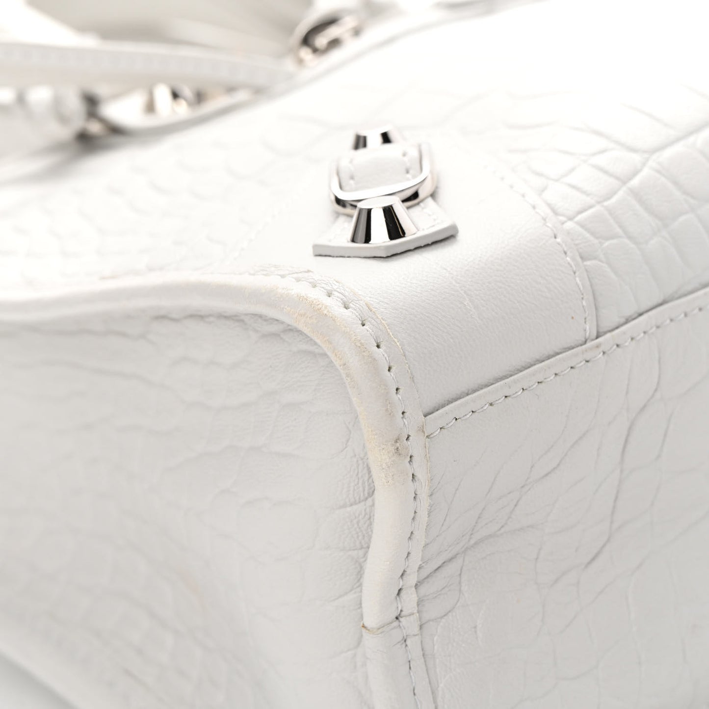 Matte Supple Lambskin Crocodile Embossed Classic Silver Hardware S City White