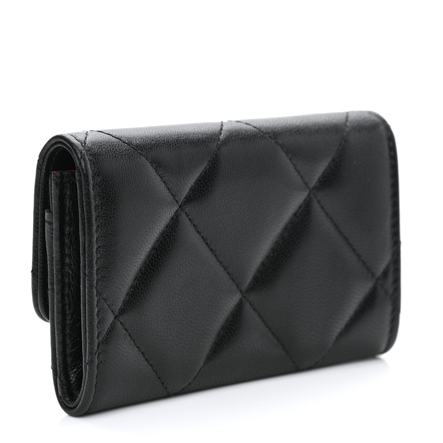Lambskin Quilted Chanel 19 Flap Card Holder Black