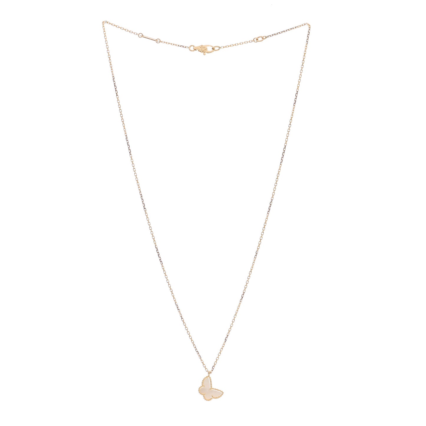 18K Yellow Gold Mother of Pearl Sweet Alhambra Butterfly Pendant Necklace