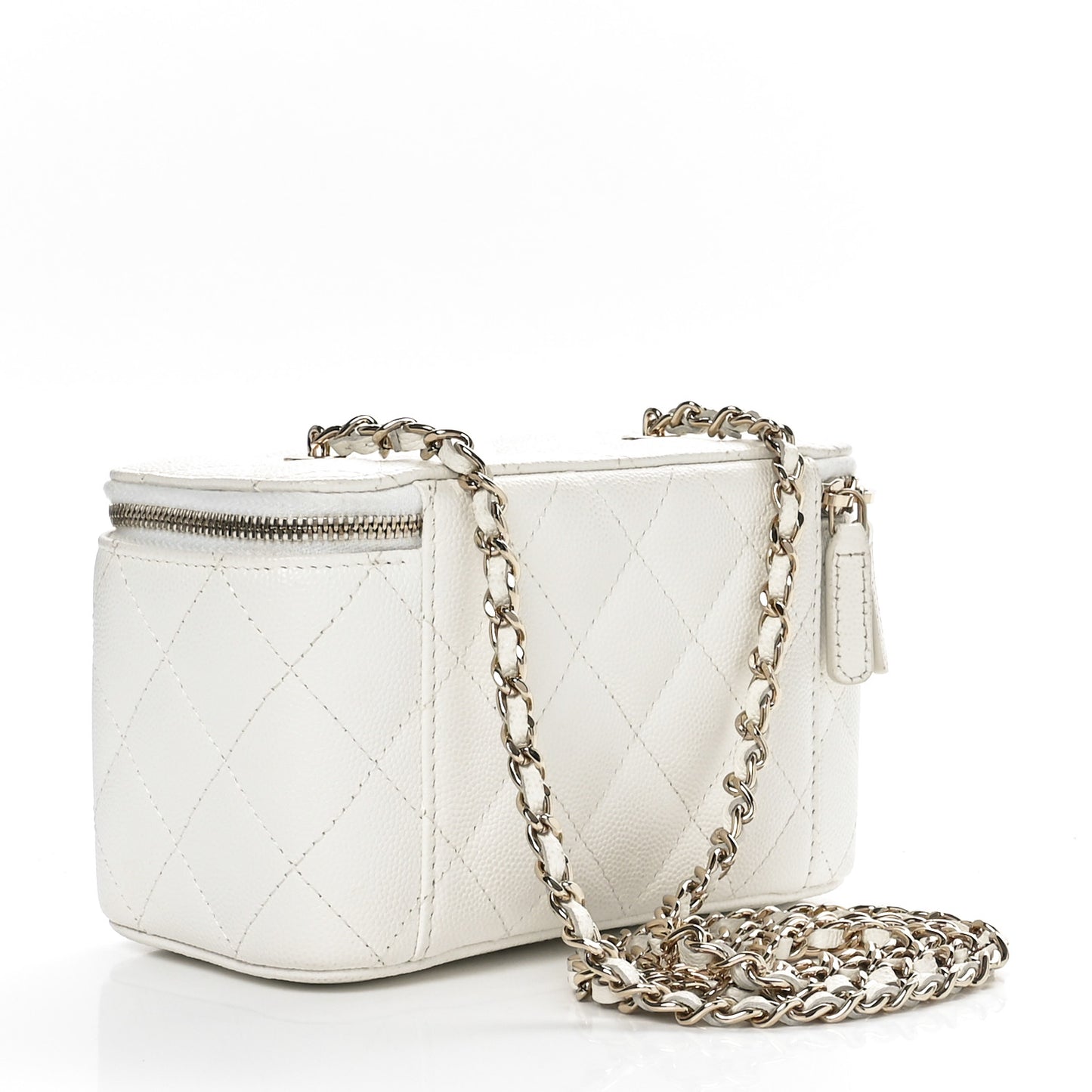Caviar Quilted Small Vanity Case With Chain White