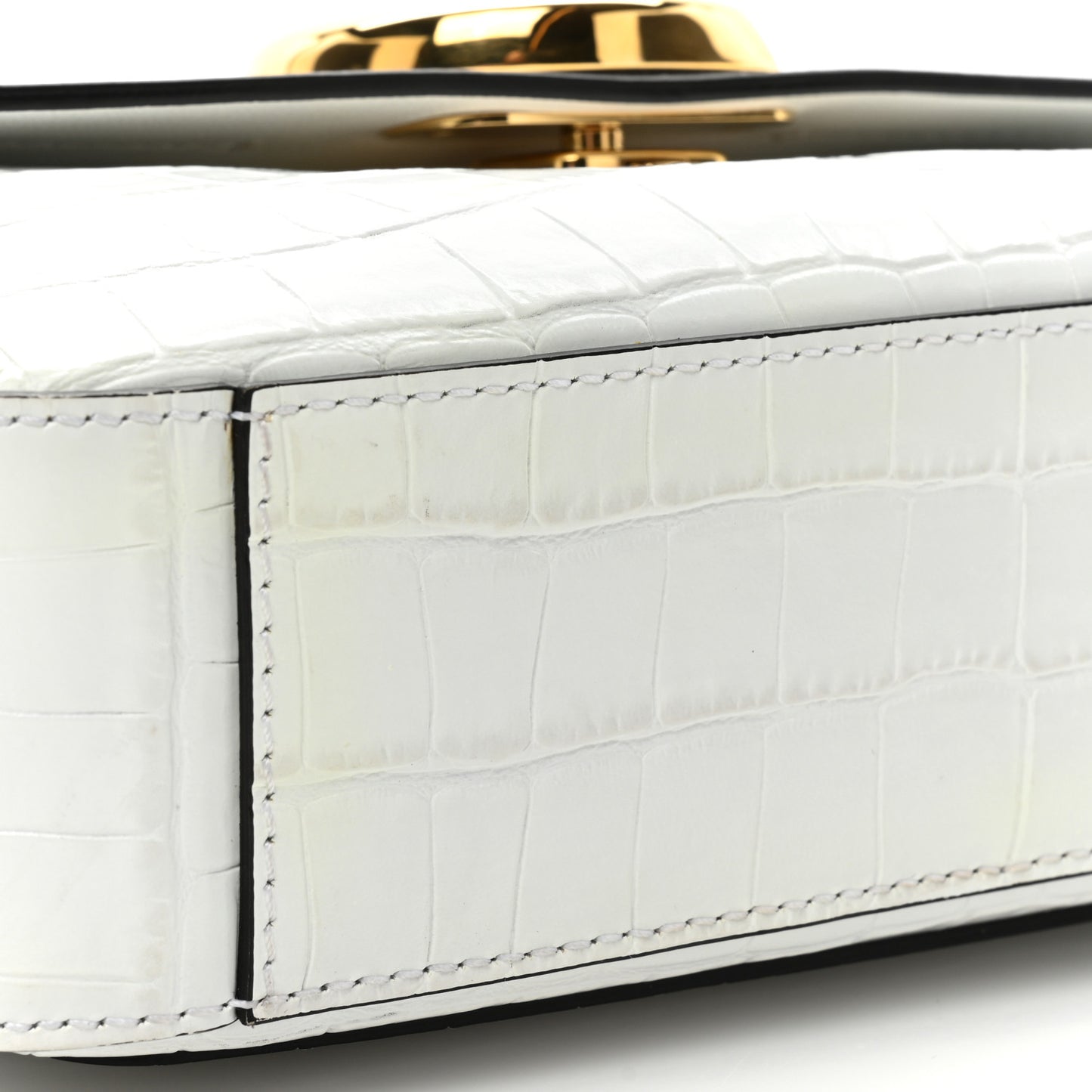 Calfskin Crocodile Embossed Small C Double Carry Brilliant White