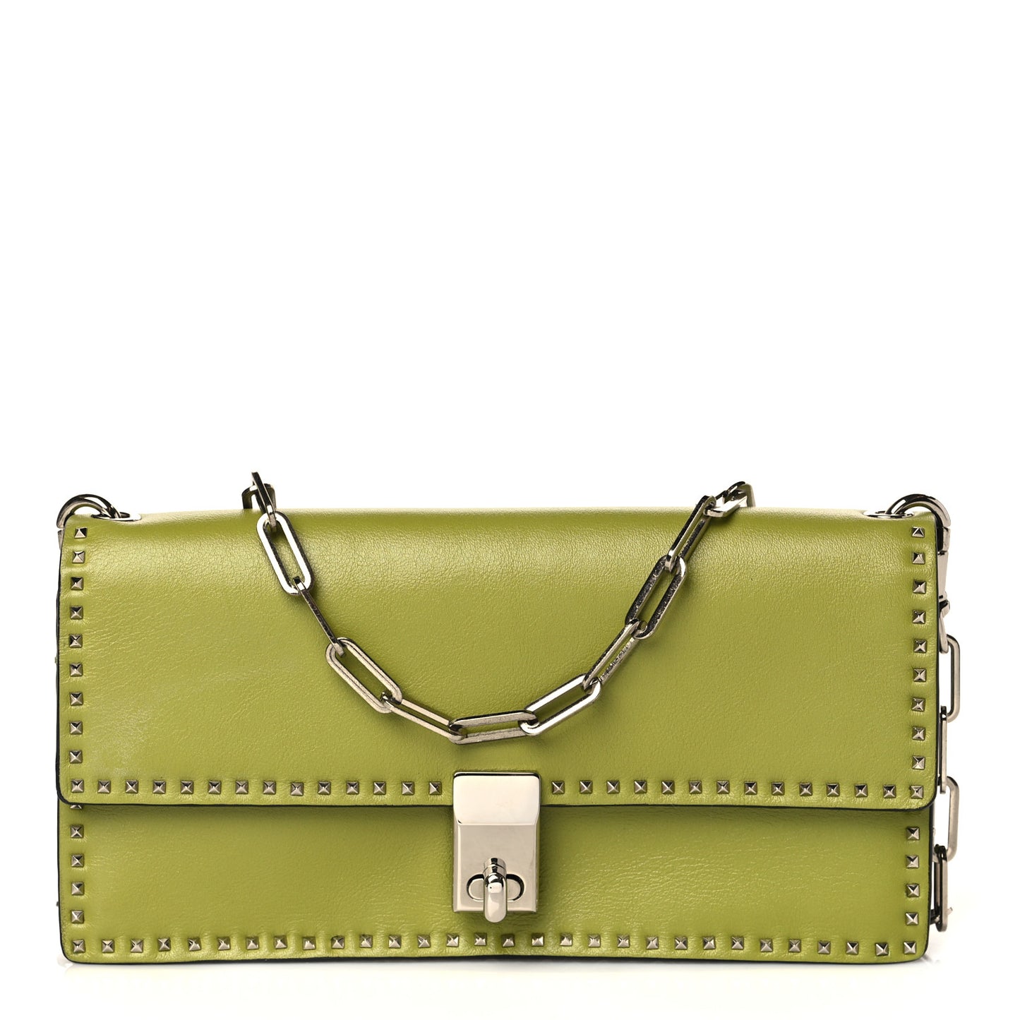 Vitello Rockstud Turn Lock Chain Clutch Deep Clover