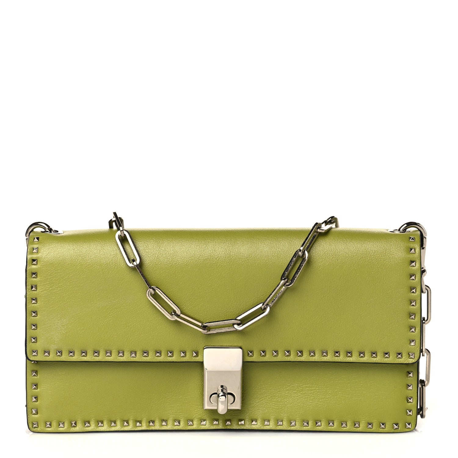 Valentino Garavani Vitello Rockstud Turn Lock Chain Clutch Deep Clover 1 of 9