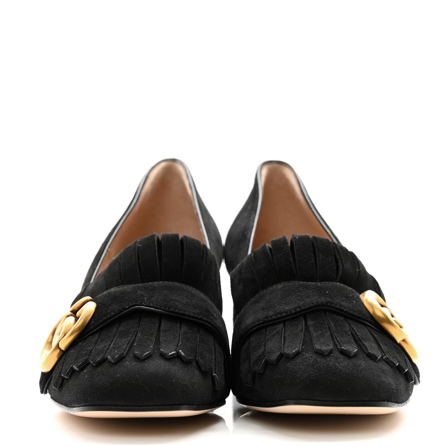 Kid Scamosciato GG Marmont Fringe 50mm Loafer Pumps 35 Black