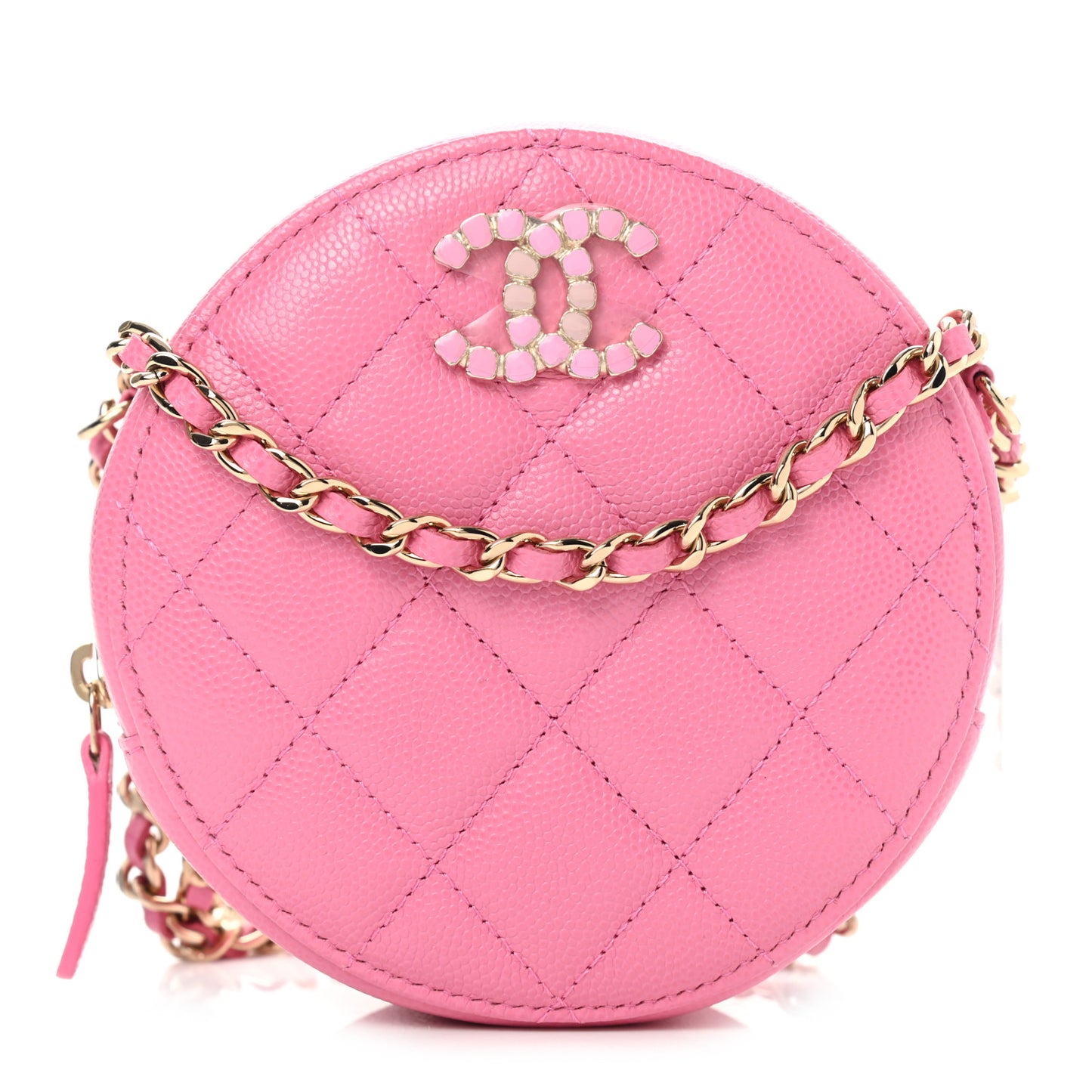 Caviar Quilted Gripoix CC Round Clutch With Chain Pink