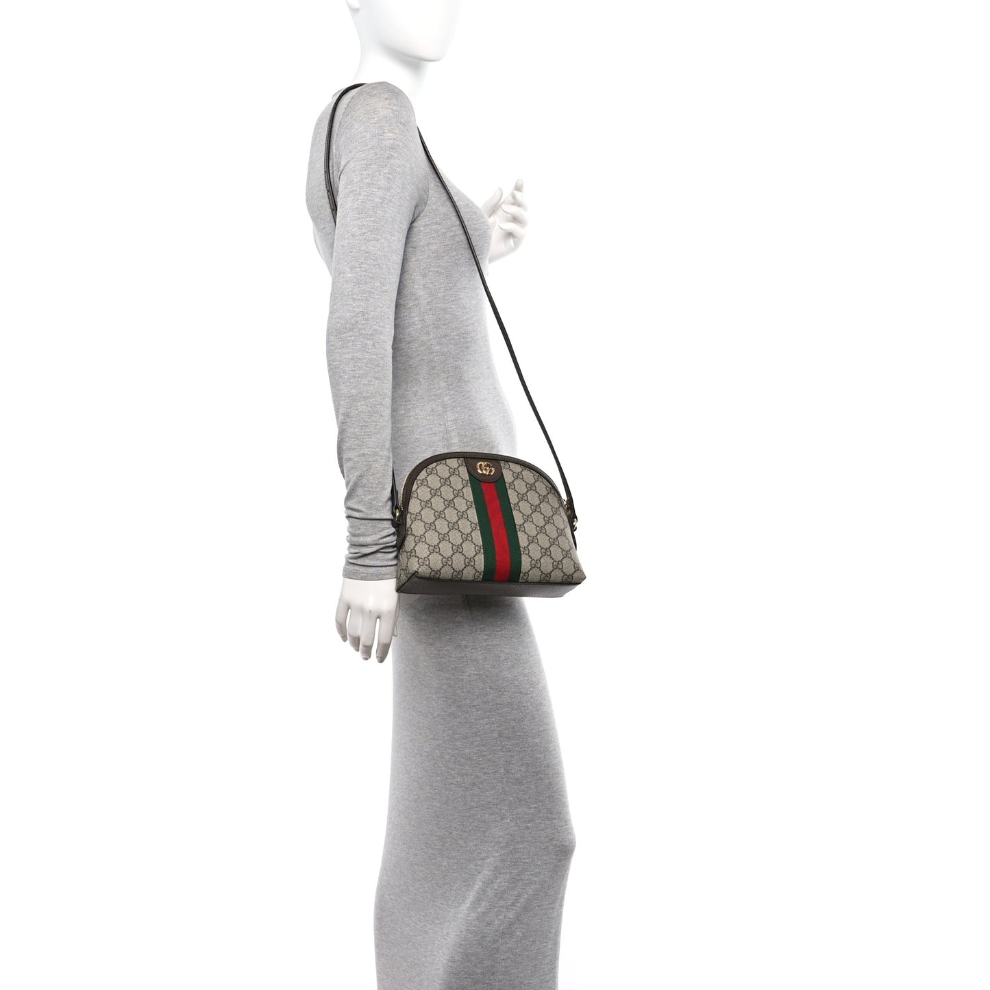 GG Supreme Monogram Textured Dollar Calfskin Web Small Ophidia Dome Shoulder Bag Beige Ebony New Acero