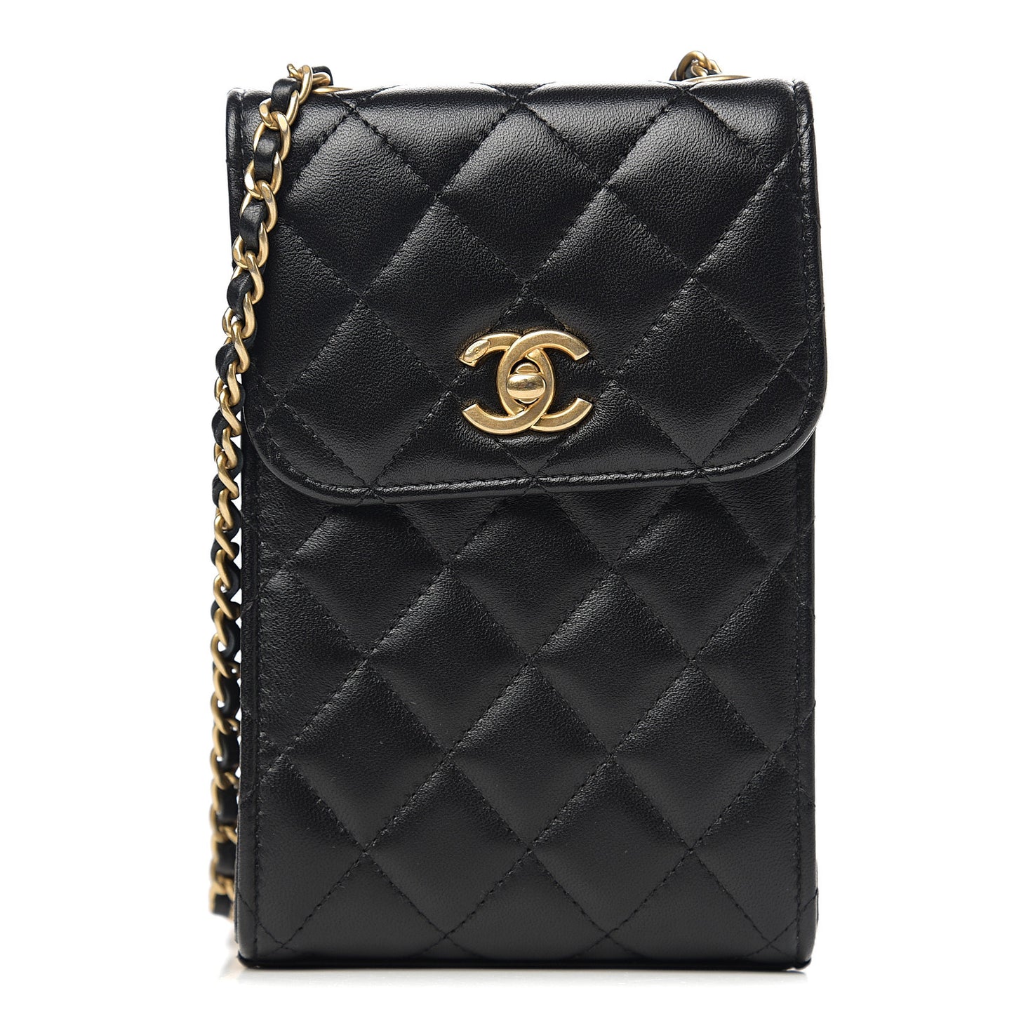 Lambskin Quilted Vertical Pearl Crush Flap With Chain Black