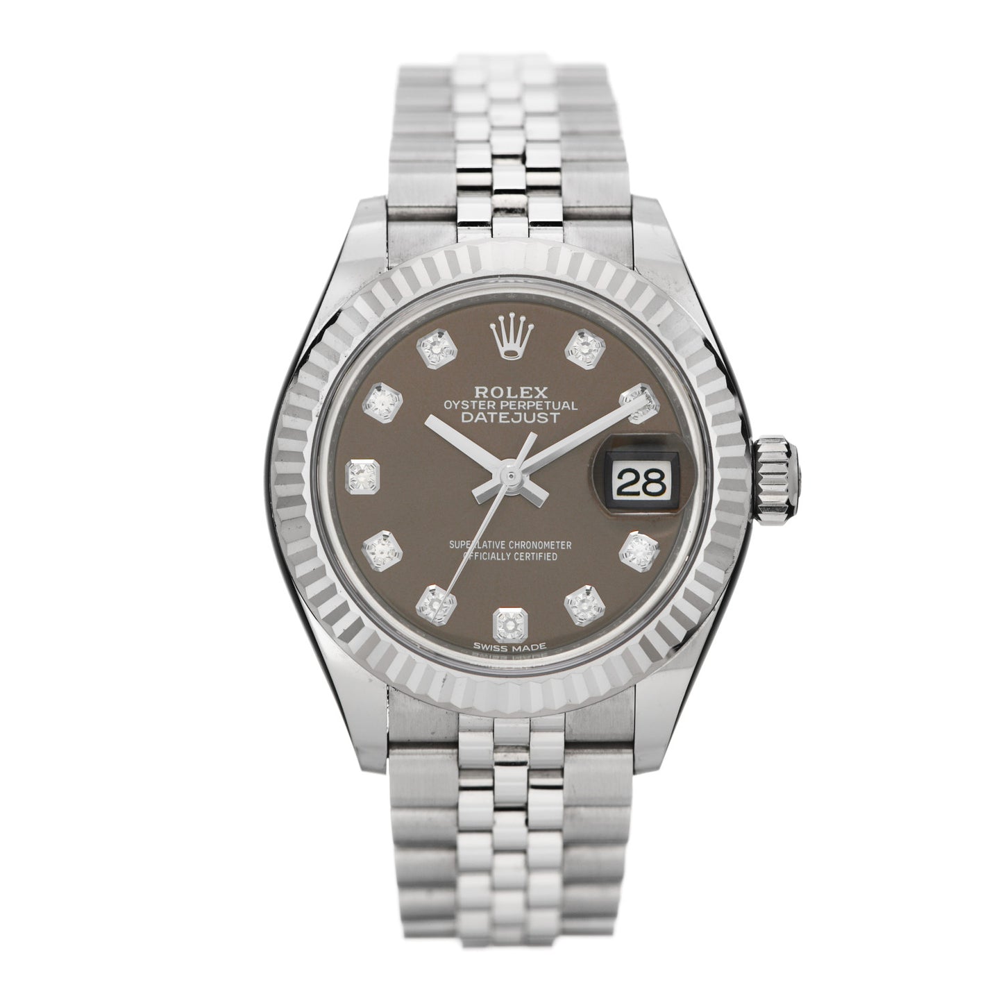 Stainless Steel 18K White Gold Diamond 28mm Oyster Perpetual Datejust Watch Dark Grey 279174