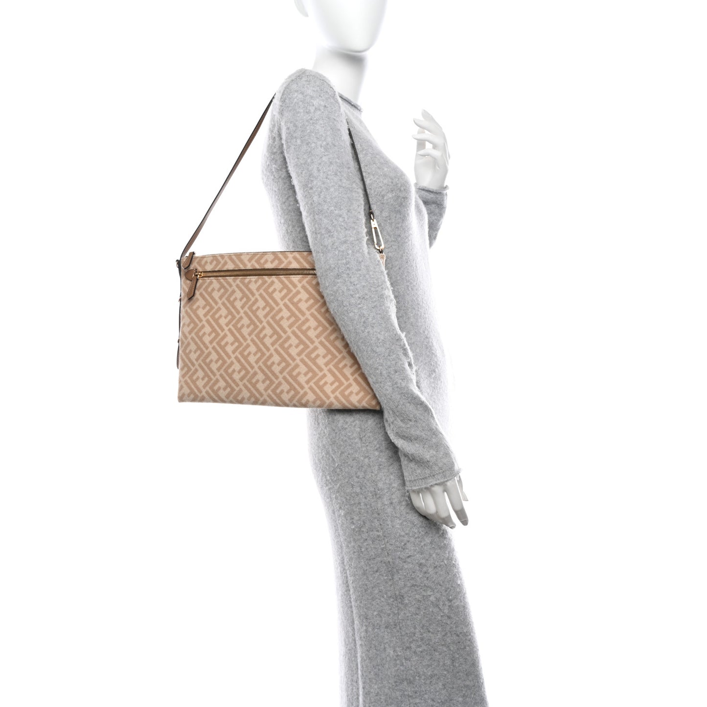 Wool Vitello King FF 1974 Diagonal Clutch Shoulder Bag Beige Cammello Sand