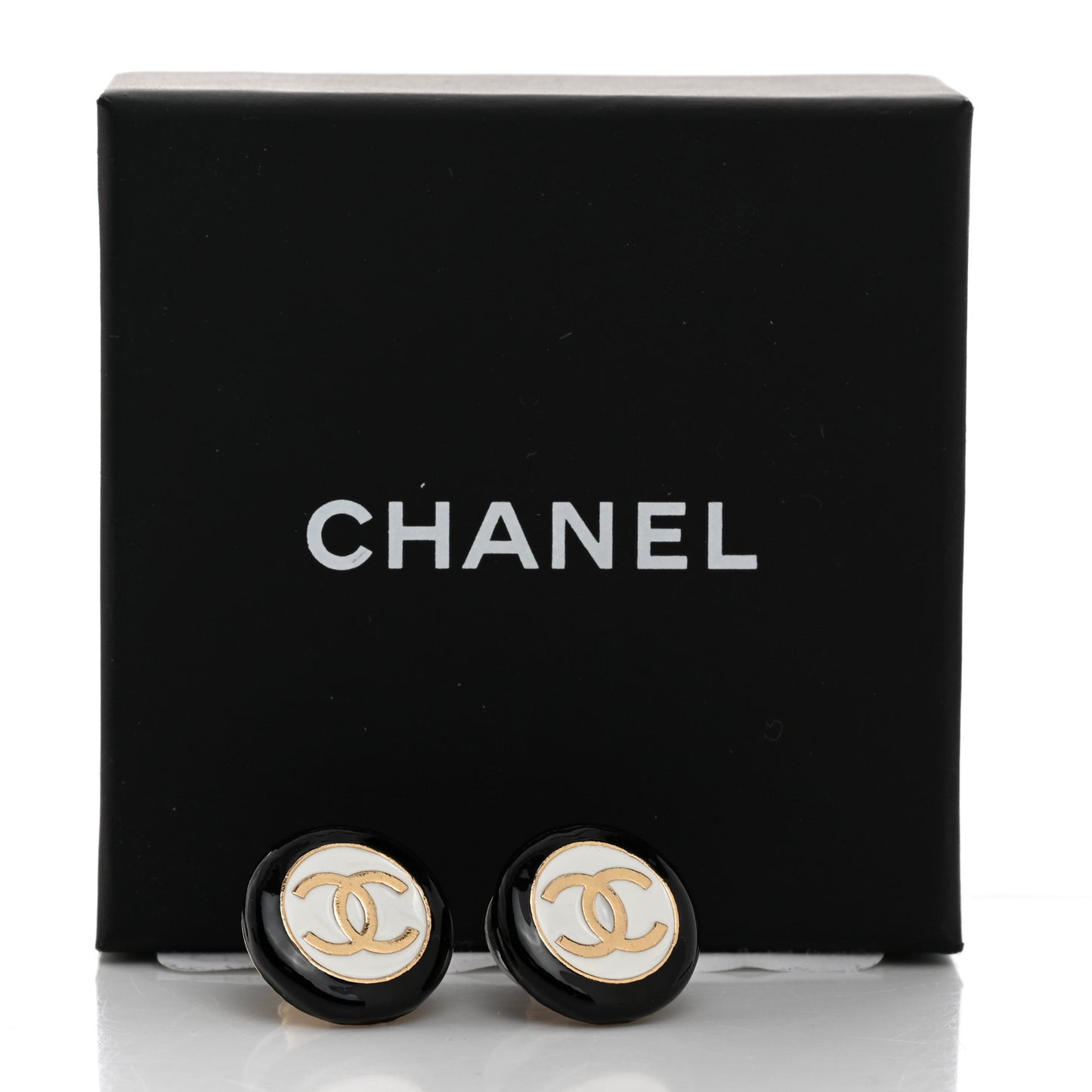 Enamel CC Stud Earrings Black White