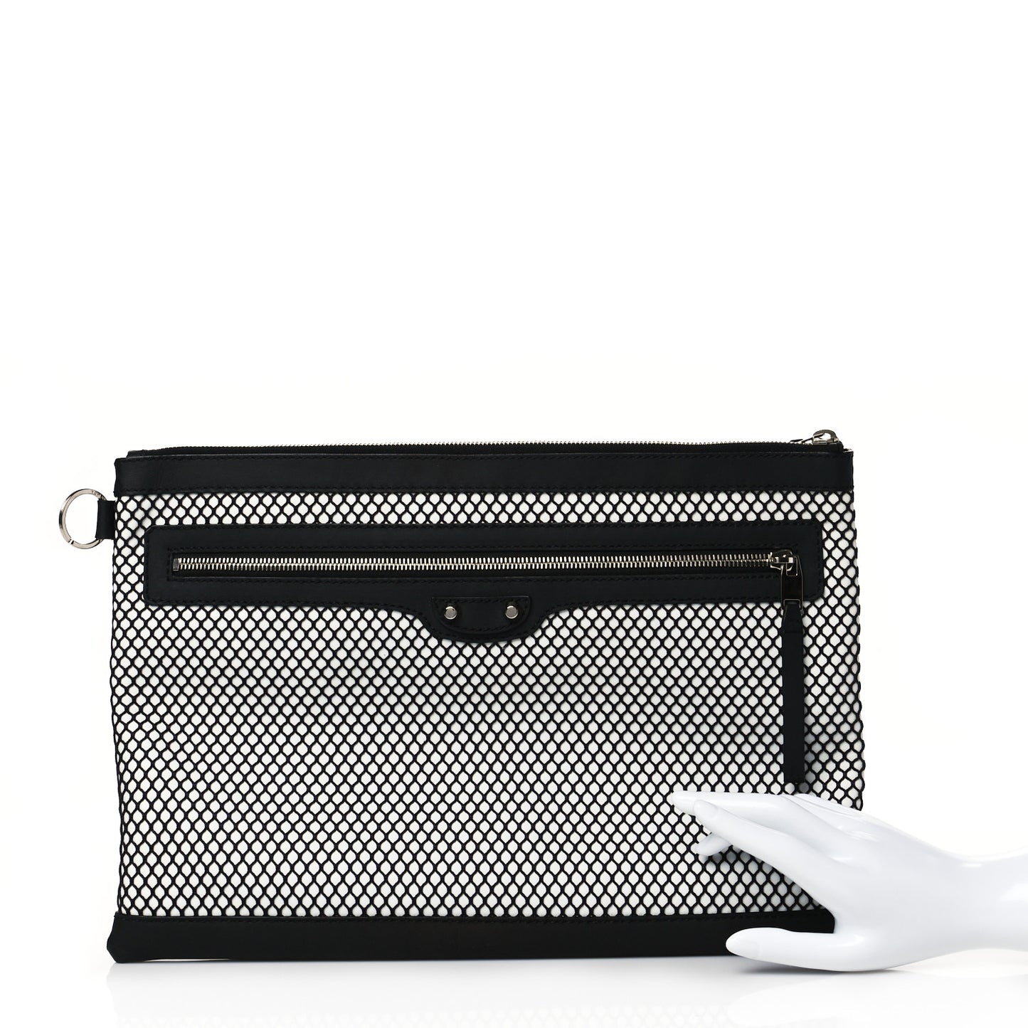 Nylon Mesh Lambskin Classic Silver Hardware Large Clip White Black