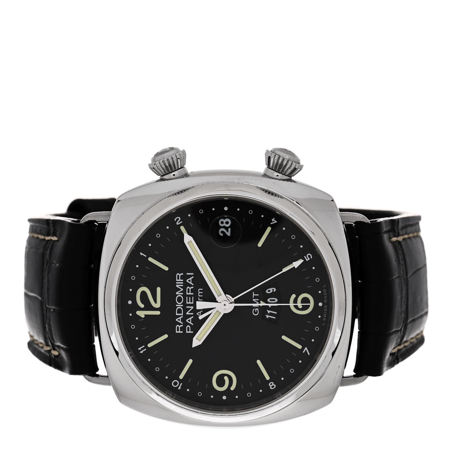 Stainless Steel Alligator 42mm Radiomir GMT Automatic Watch Black PAM00355