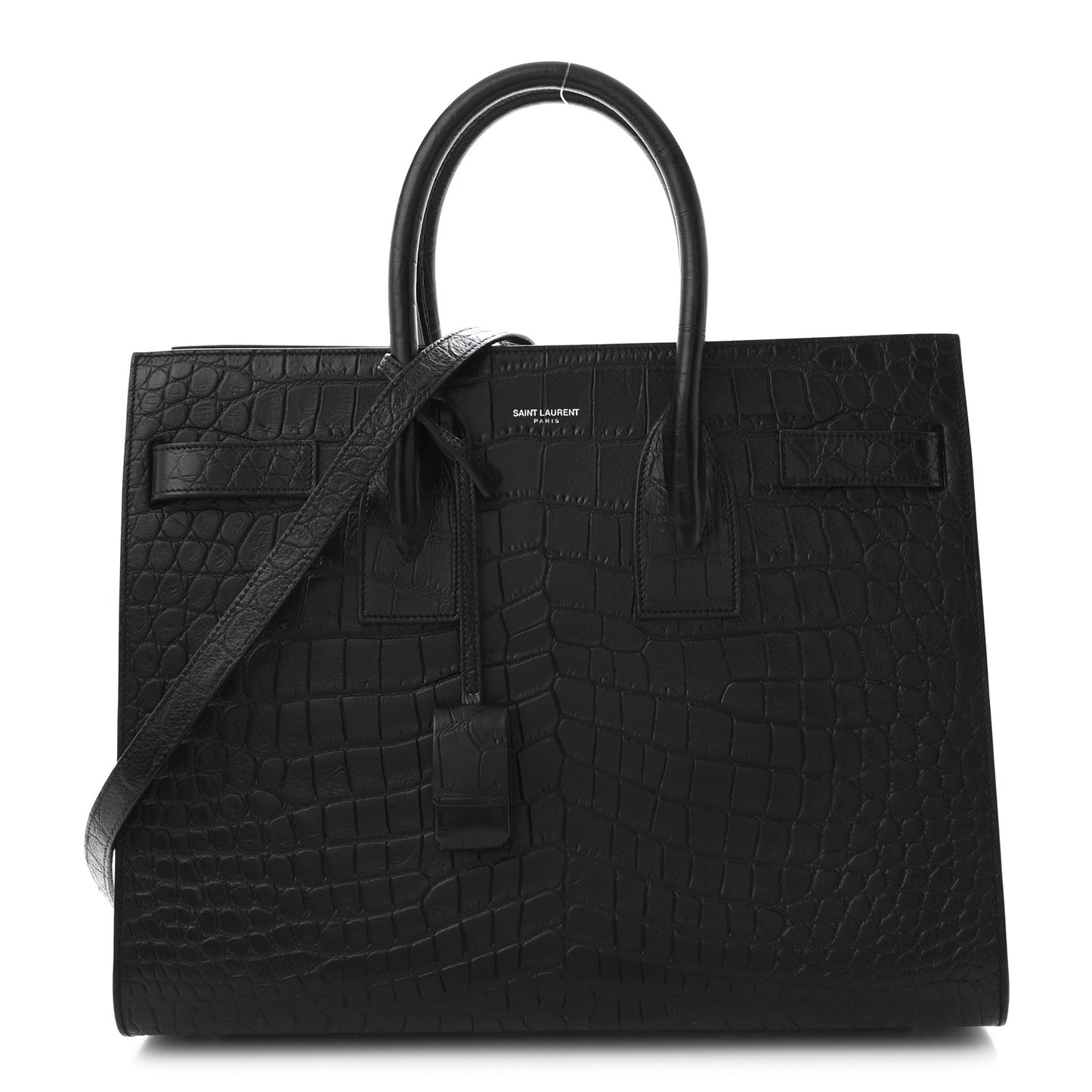 Calfskin Crocodile Embossed Small Sac de Jour Black