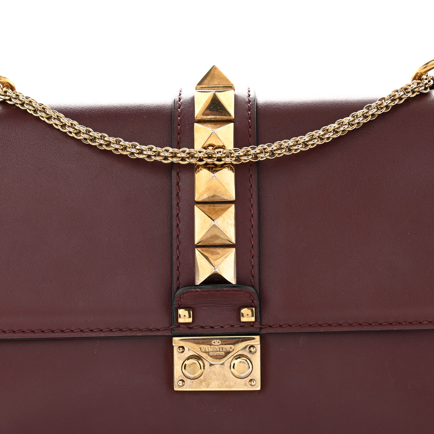 Valentino Garavani Vitello Medium Glam Lock Rockstud Flap Rubin 7 of 11