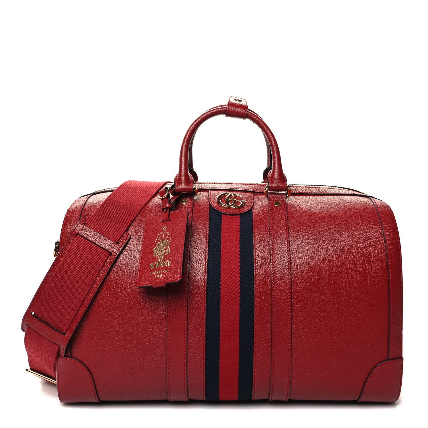 Textured Dollar Calfskin Web Large Duffle Bag Red