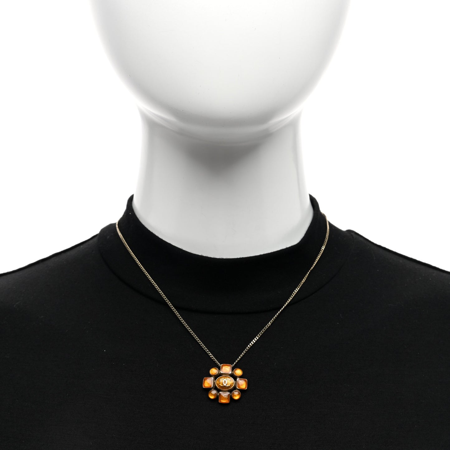 Gripoix Poured Glass CC Pendant Necklace Gold