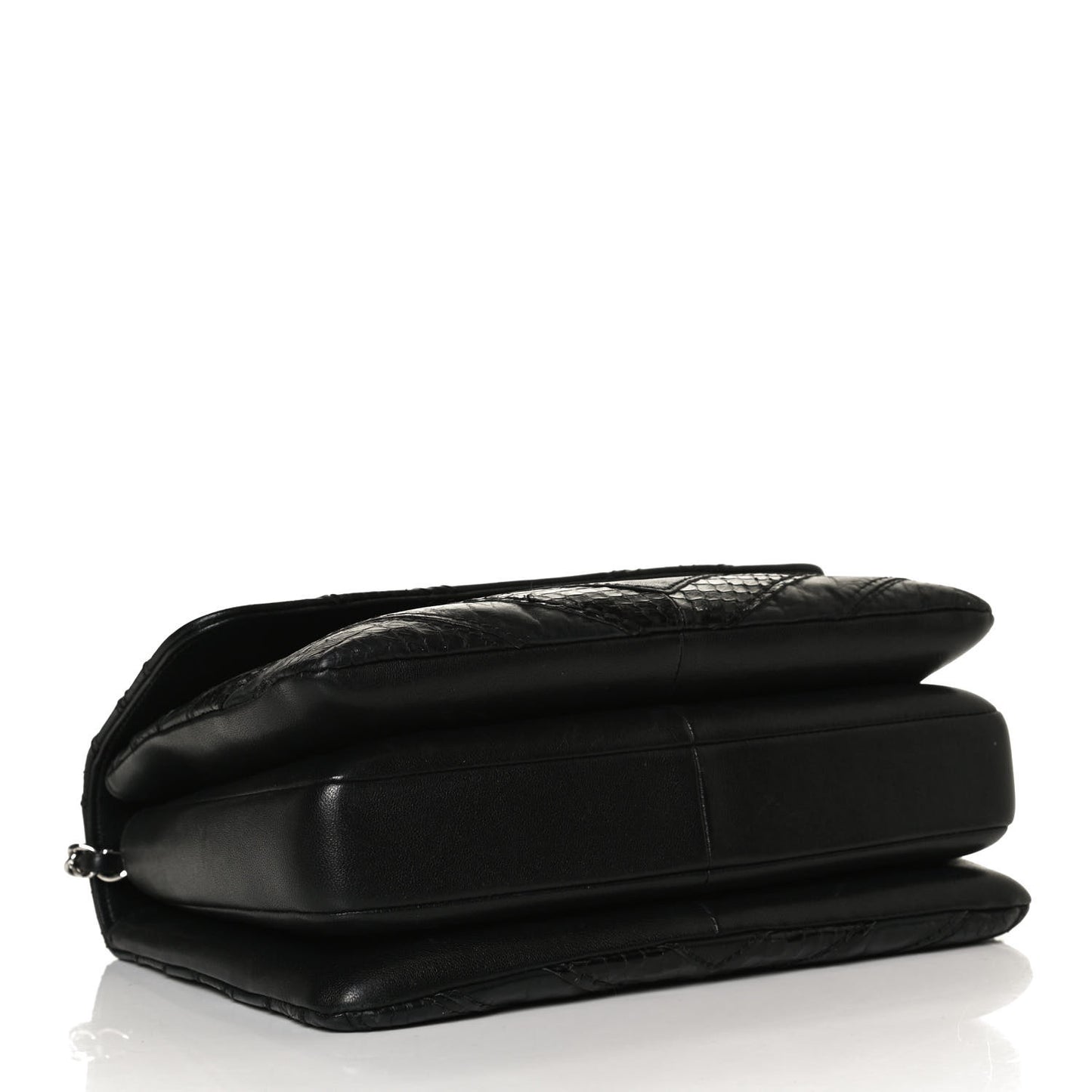 Calfskin Sheepskin Watersnake Chevron Quilted CC Small Trendy CC Dual Handle Flap Bag Black