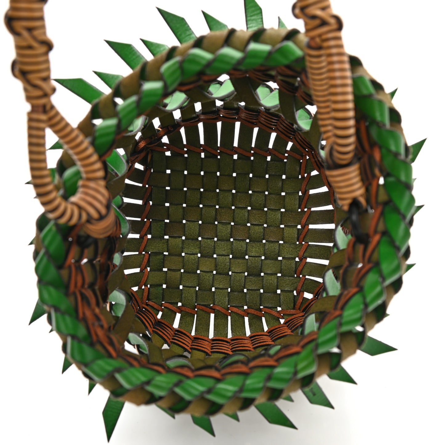 Calfskin Woven Fringes Bucket Bag Green Honey