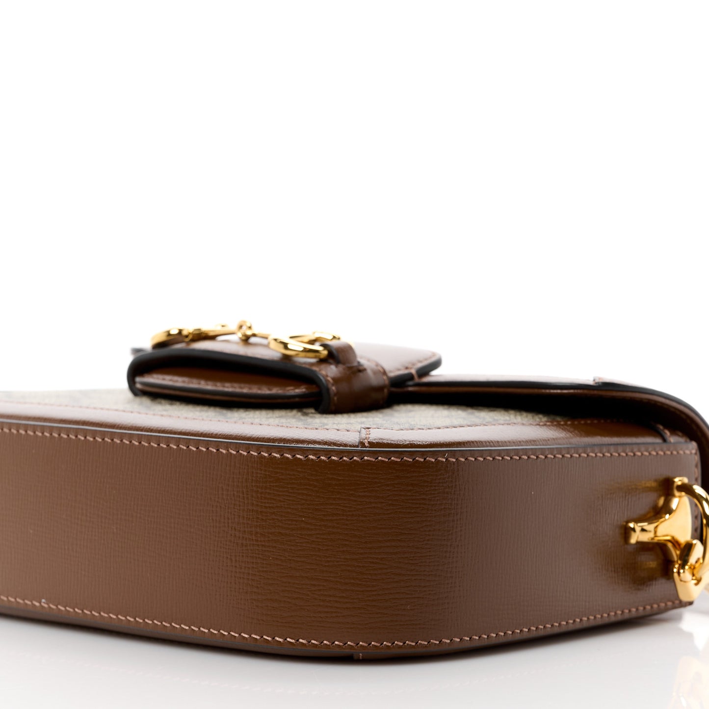 GG Supreme Monogram Web Mini Horsebit 1955 Shoulder Bag Beige Brown Sugar