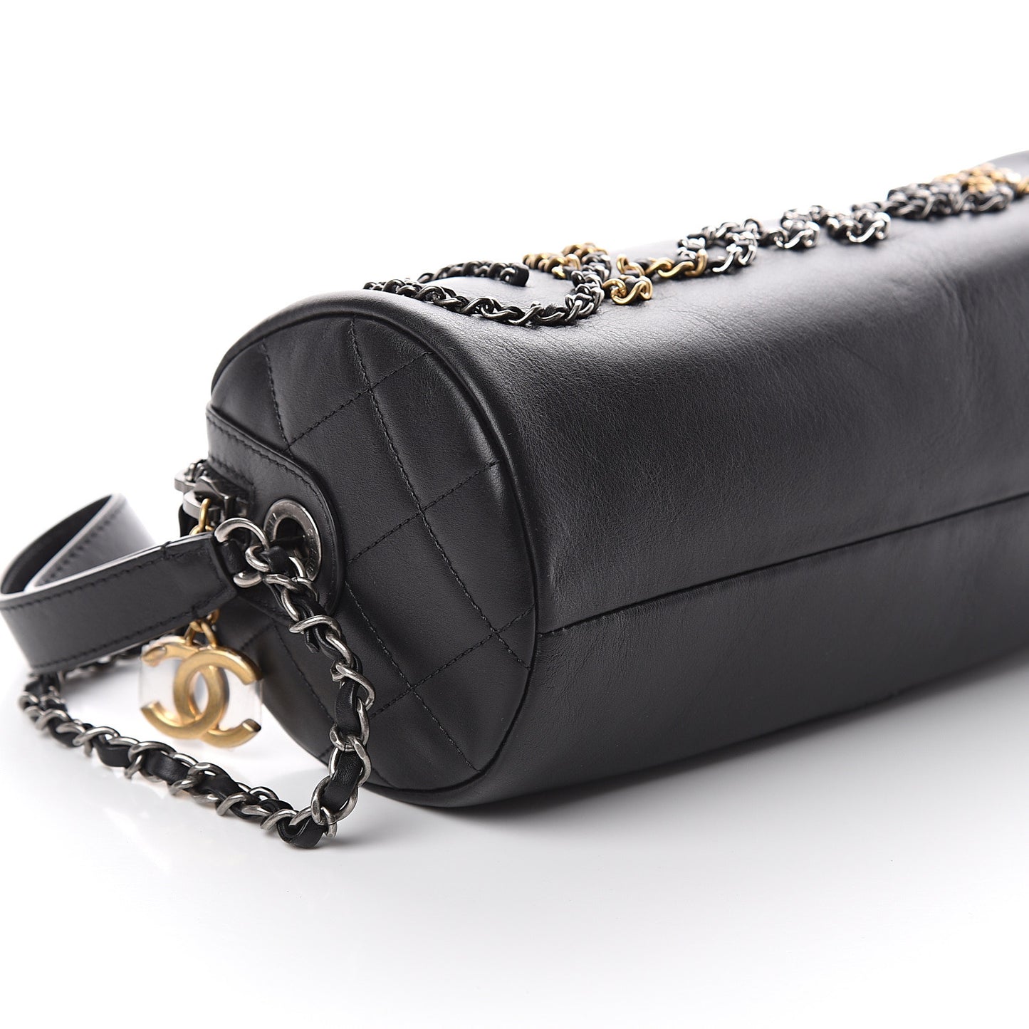 Calfskin Chain Signature Bowling Bag Black
