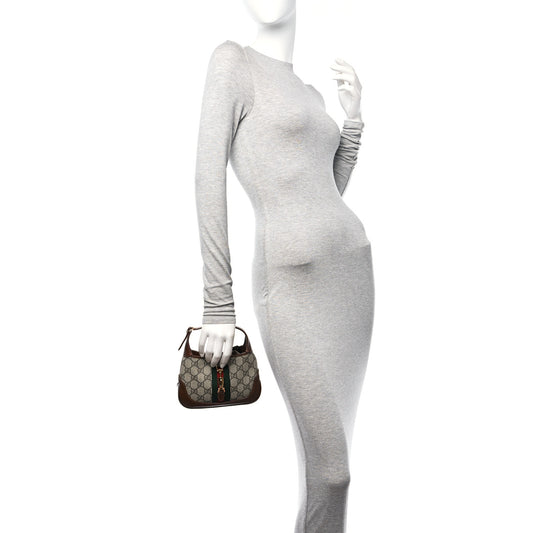 GG Supreme Monogram Azalea Calfskin Web Mini Jackie 1961 Hobo Beige Ebony Brown Sugar