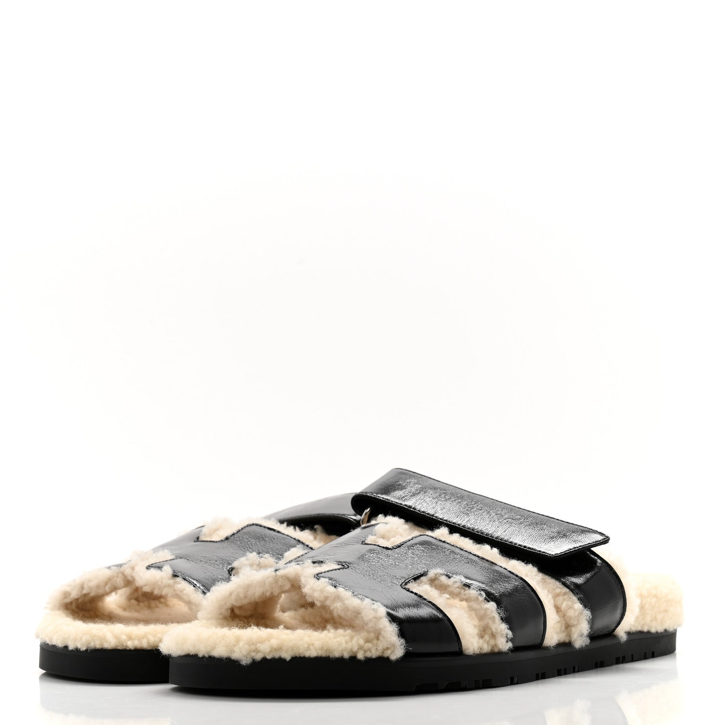 Glazed Nappa Woolskin Womens Chypre Sandals 40.5 Black Ecru