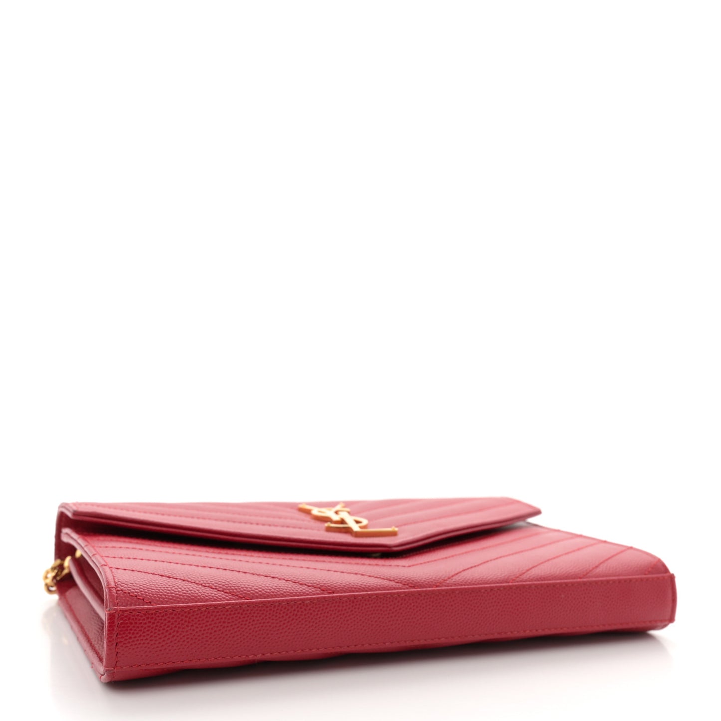Grain De Poudre Matelasse Chevron Monogram Chain Wallet Red