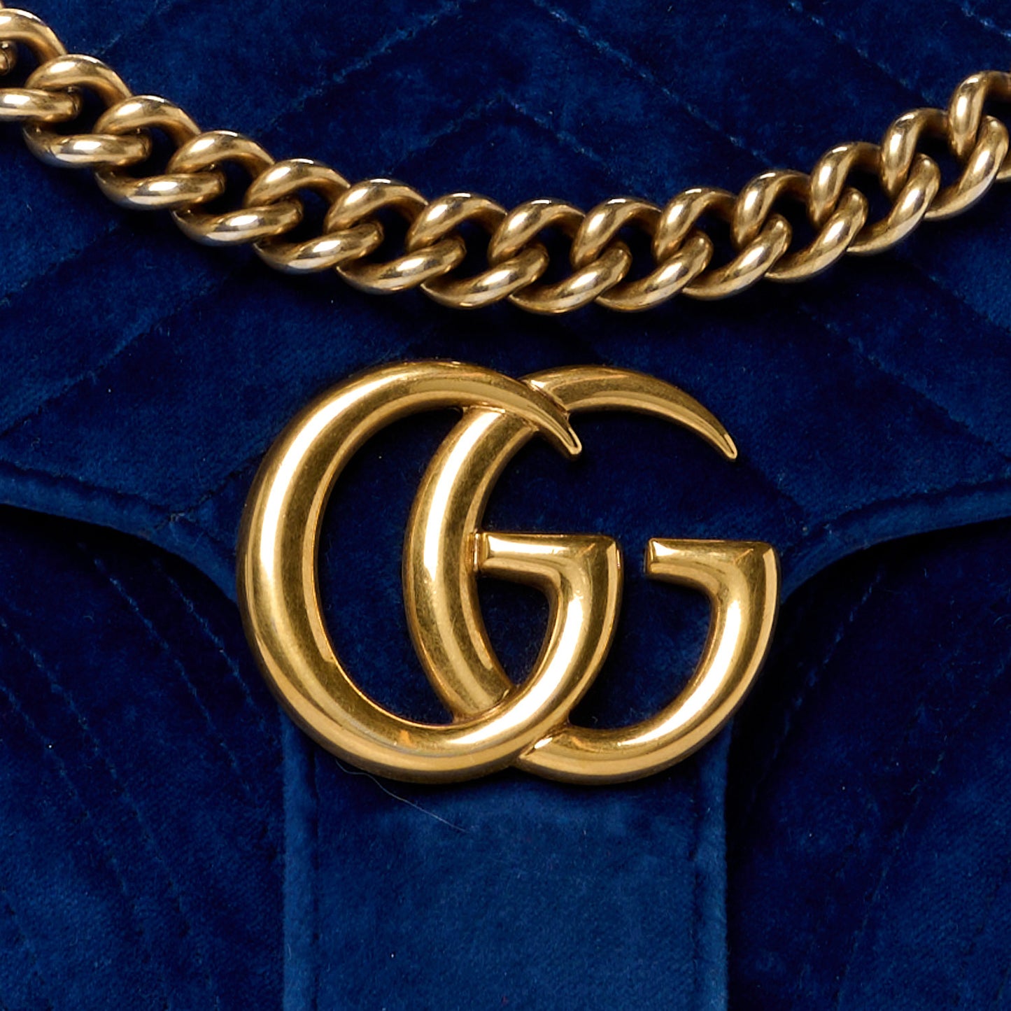 Velvet Matelasse Small GG Marmont Shoulder Bag Cobalt Blue