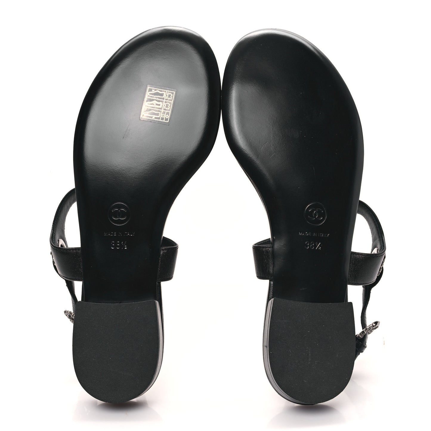 Lambskin Leaf CC Thong Sandals 38.5 Black