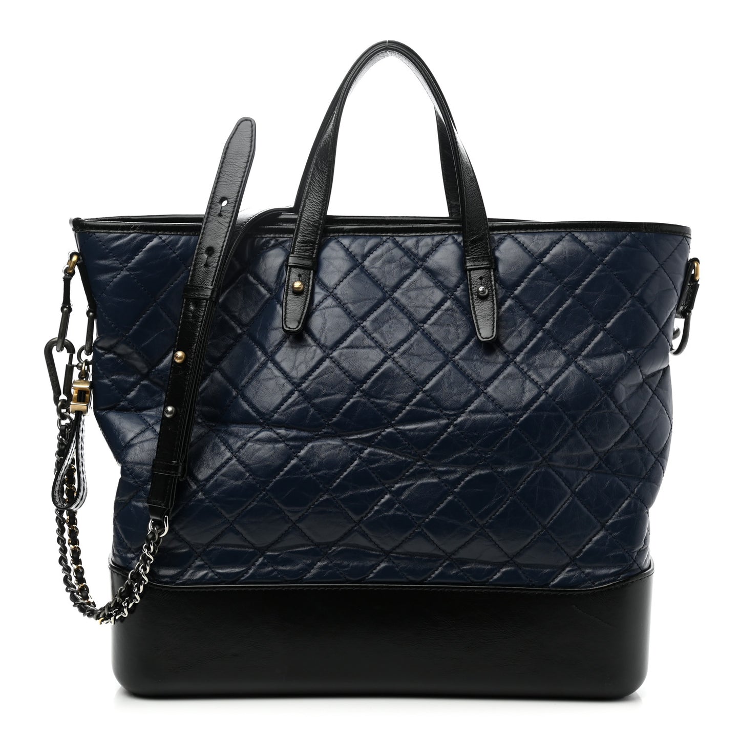 Aged Calfskin Quilted Large Gabrielle Shopping Tote Navy Black