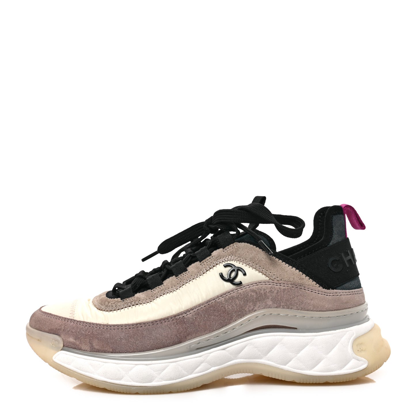 Suede Calfskin Nylon Grosgrain CC Sneakers 37 Beige Pink