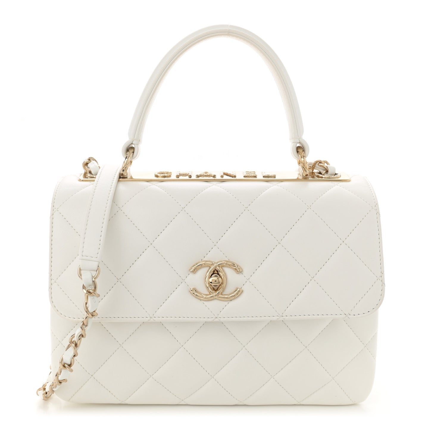 Lambskin Quilted Small Trendy CC Dual Handle Flap Bag White