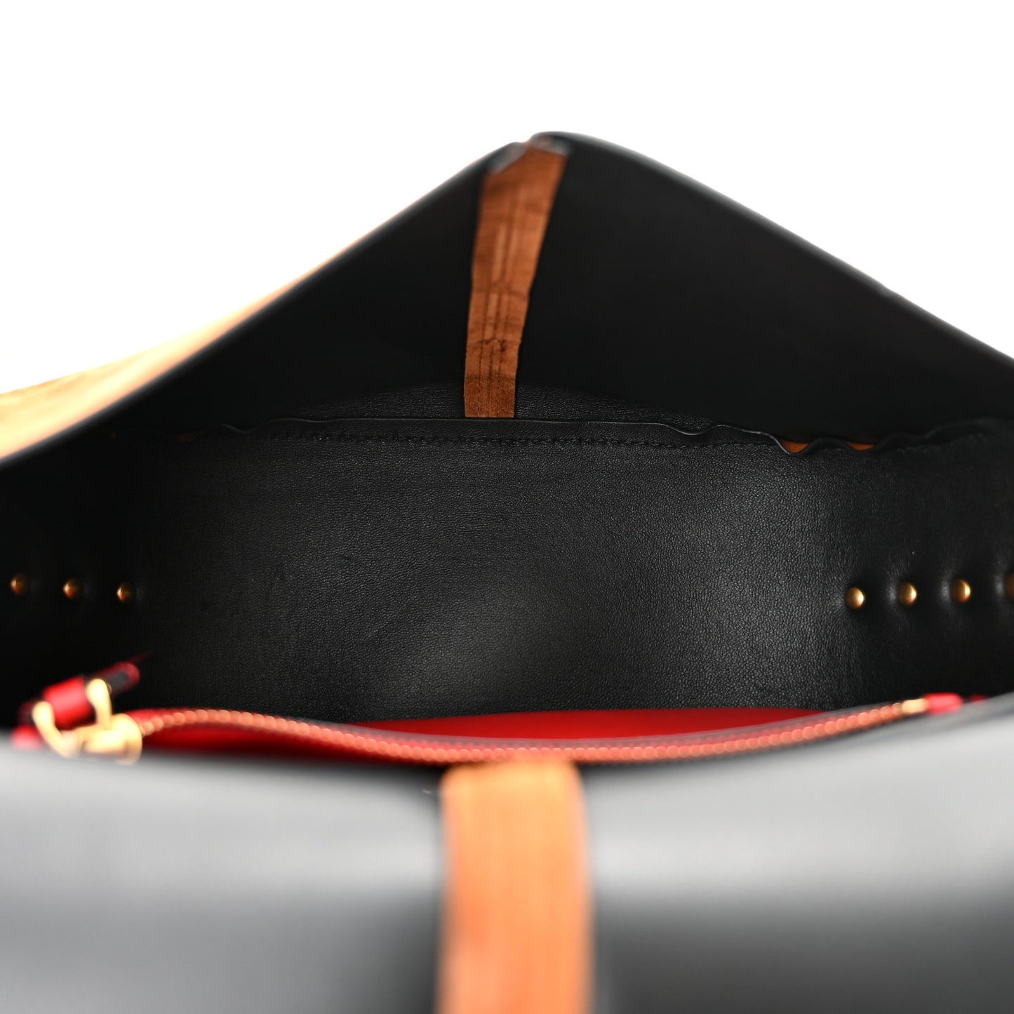 Suede Calfskin Rockstud Halfmoon Saddle Bag Selleria