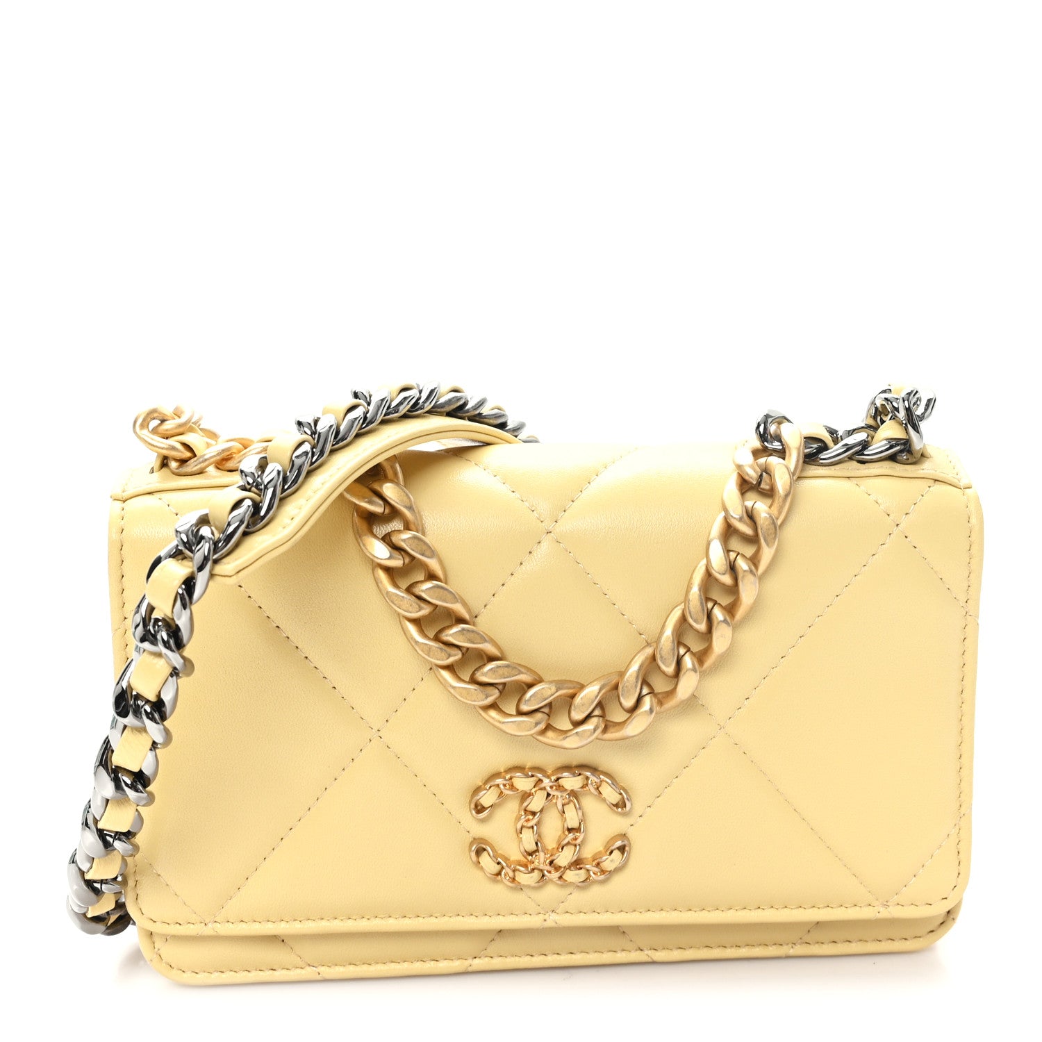 Chanel Lambskin Quilted Chanel 19 Wallet On Chain WOC Yellow